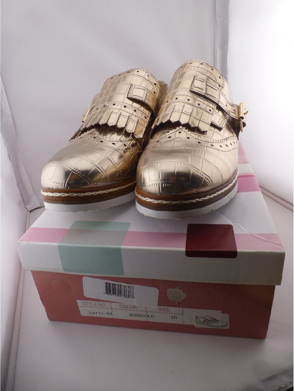 Nature Breeze Lyric-04 Women's Rose Gold Croc Embossed Monk Strap Flats M12